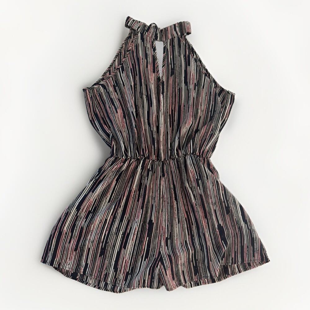 Le Lis Halter Neck Romper Abstract Brushstroke Stripe Pink Black Women's